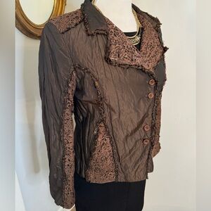 Leather silk Blazer Jacket Brown Steampunk M Edgy Avant-garde Holiday evening